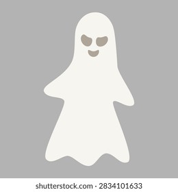 Cute evil ghost. Hand drawn vector flat. Halloween. Afterlife of the soul. Death. Scary demon, spirit. Autumn holiday. Color illustration.