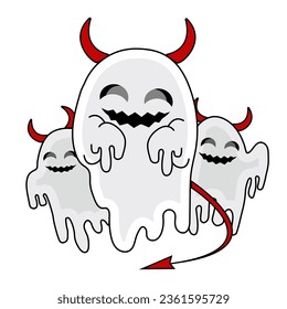 Malditos fantasmas malvados de Halloween con cuernos y cola malvada. 