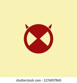 Cute evil red imp ninja with big eyes and horns logo gesign template isolated on light background