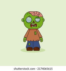 Cute evil zombie. For your Halloween design. Symbols of a happy Halloween holiday. Vector illustration
