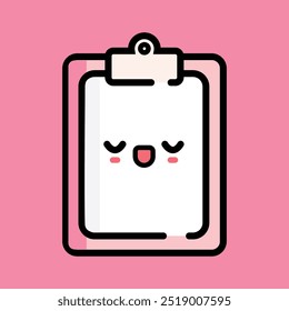 cute exam board or clipboard, pink, with a sweet smile, used for exam students. dark pink background