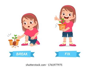 cute example of opposite word antonym for kid