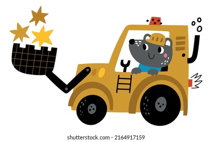 Cute excavator with animal driving. Cute baby print