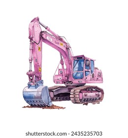 cute excavator vector illustration in watercolour style