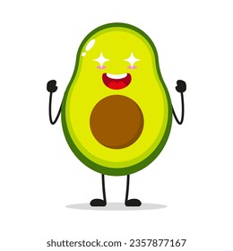 Cute excited avocado character. Funny electrifying fruit cartoon emoticon in flat style. avocado emoji vector illustration