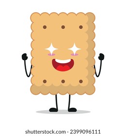 Cute excited biscuit character. Funny electrifying cookie cartoon emoticon in flat style. closet vector illustration