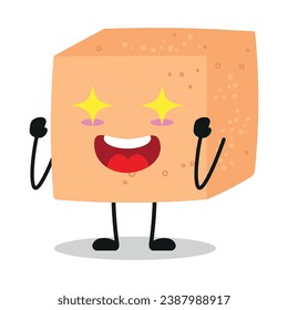 Cute excited brown sugar character. Funny electrifying ingredient cartoon emoticon in flat style. closet vector illustration