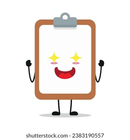 Cute excited clipboard character. Funny electrifying notepad cartoon emoticon in flat style. closet vector illustration