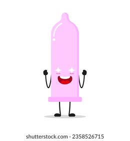 Cute excited condom character. Funny electrifying contraceptive cartoon emoticon in flat style. protection emoji vector illustration