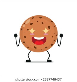 Cute excited cookie character. Funny electrifying biscuit cartoon emoticon in flat style. bakery emoji vector illustration
