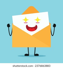 Cute excited envelope character. Funny electrifying postcard cartoon emoticon in flat style. closet vector illustration