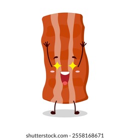 cute excited expression of bacon cartoon character
