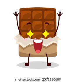 cute excited expression of bite chocolate bar character
