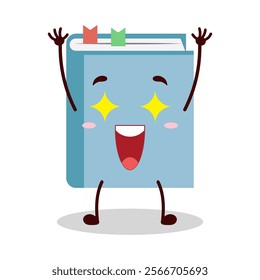 cute excited expression of blue book cartoon character
