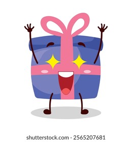 cute excited expression of blue gift box cartoon character
