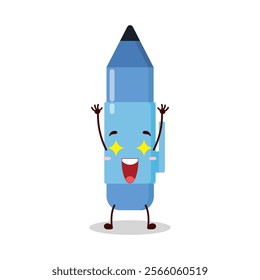 cute excited expression of blue pen cartoon character
