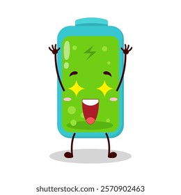 cute excited expression of full battery cartoon character
