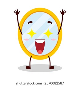 cute excited expression of mirror cartoon character
