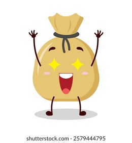 cute excited expression of money bag cartoon character
