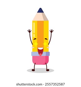 cute excited expression of pencil cartoon character