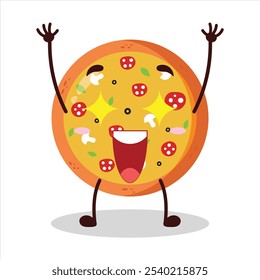 cute excited expression of pizza character