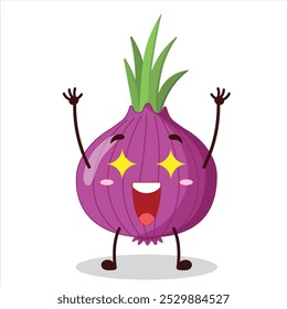 cute excited expression of red onion cartoon character