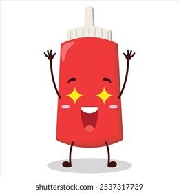 cute excited expression of tomato sauce bottle character