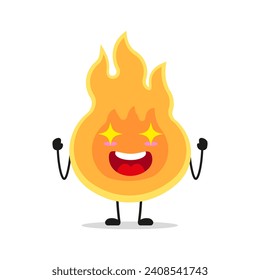 Cute excited fire character. Funny electrifying flame cartoon emoticon in flat style. closet vector illustration