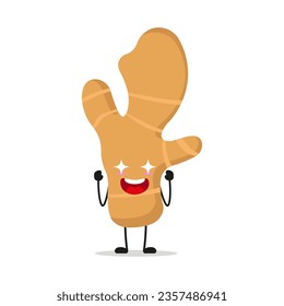 Cute excited ginger character. Funny electrifying food cartoon emoticon in flat style. herb vector illustration