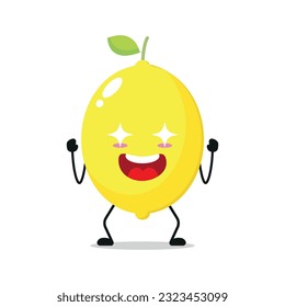 Cute excited lemon character. Funny electrifying lemon cartoon emoticon in flat style. Fruit emoji vector illustration