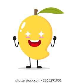 Cute excited mango character. Funny electrifying fruit cartoon emoticon in flat style. food vector illustration