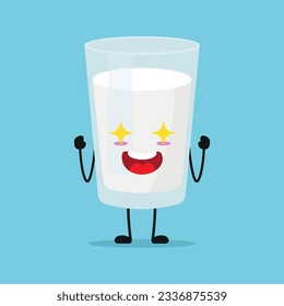 Cute excited milk glass character. Funny electrifying milk cartoon emoticon in flat style. dairy emoji vector illustration