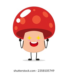 Cute excited mushroom character. Funny electrifying fungus cartoon emoticon in flat style. mushroom emoji vector illustration