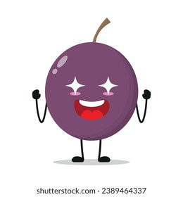 Cute excited passion fruit cartoon. Funny electrifying fruit cartoon emoticon in flat style. closet vector illustration