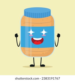 Cute excited peanut butter cartoon. Funny electrifying food cartoon emoticon in flat style. closet vector illustration