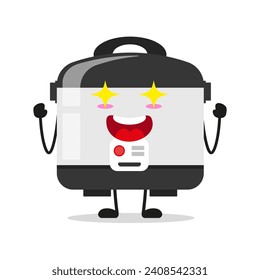 Cute excited rice cooker character. Funny electrifying home appliance cartoon emoticon in flat style. closet vector illustration