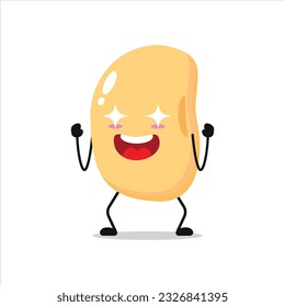 Cute excited soybean character. Funny electrifying soybean cartoon emoticon in flat style. vegetable emoji vector illustration