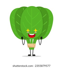 Cute excited spinach character. Funny electrifying vegetable cartoon emoticon in flat style. food vector illustration