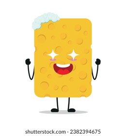 Cute excited sponge character. Funny electrifying wash cartoon emoticon in flat style. closet vector illustration