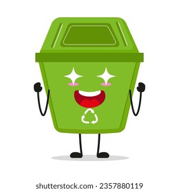 Cute excited trash bin character. Funny electrifying dustbin cartoon emoticon in flat style. wastebin emoji vector illustration