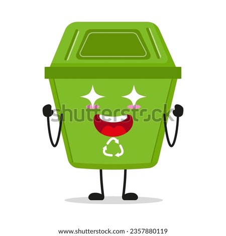 Cute excited trash bin character. Funny electrifying dustbin cartoon emoticon in flat style. wastebin emoji vector illustration