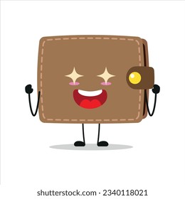 Carácter de billetera con entusiasmo lindo. Divertido emoticono de caricatura electrificante en estilo plano. ilustración de vector de emoticonos financieros