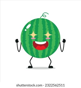 
Cute excited watermelon character. Funny electrifying watermelon cartoon emoticon in flat style. Fruit emoji vector illustration