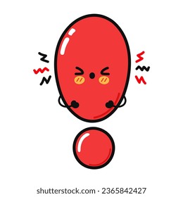 Cute Exclamation point character. Vector hand drawn cartoon kawaii character illustration icon. Isolated on white background. Angry cute Exclamation point character concept