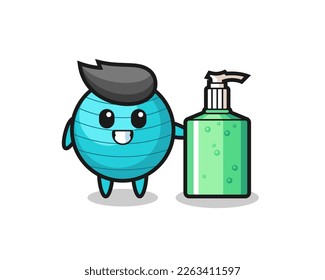 cute exercise ball cartoon with hand sanitizer , cute style design for t shirt, sticker, logo element