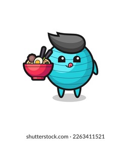 cute exercise ball character eating noodles , cute style design for t shirt, sticker, logo element