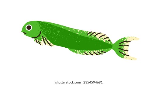 Pescado exótico. Natación tropical de animales acuáticos. Pequeñas especies marinas marinas de color verde. Fauna ornamental. Ilustración vectorial gráfica plana aislada en fondo blanco