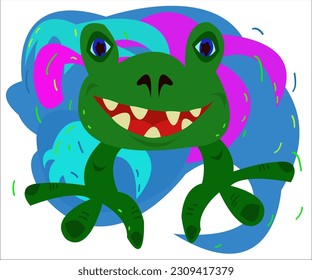 A cute exotic frog on a colorful natural background. This illustration can be used as a logotype for tourist and creative organizations. Vector, isolated.