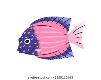 Cute exotic tropical fancy fish. Small little aquarium water animal, fictional fantastic species swimming. Sea marine fauna. Flat graphic vector illustration isolated on white background