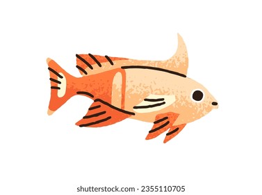 Cute exotic tropical fish. Small little aquarium water animal swimming. Sea marine fancy species with horn fin. Fictional fauna. Flat graphic vector illustration isolated on white background